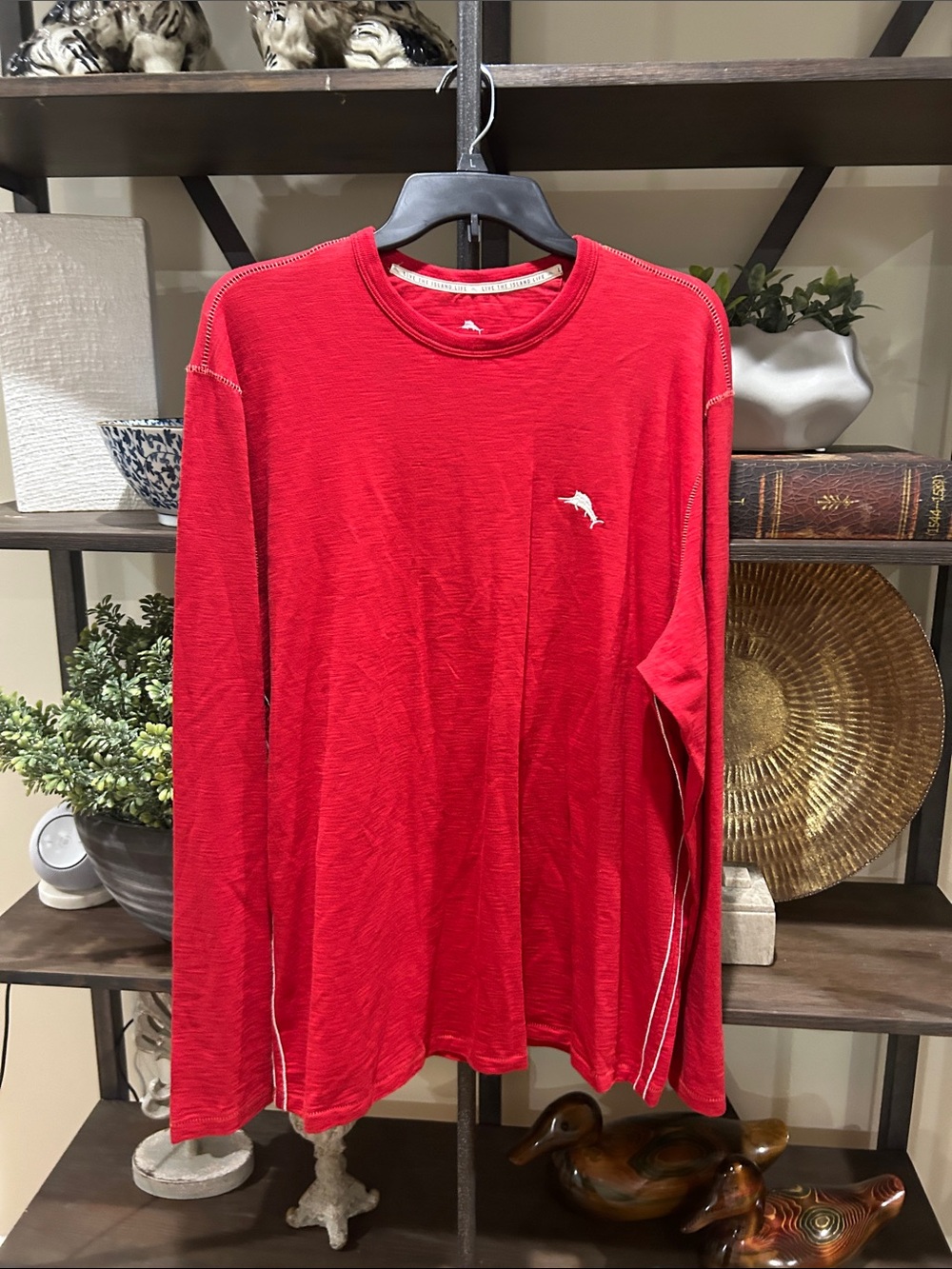 Tommy Bahama Red Long-Sleeve Crewneck with Dolphin Logo large